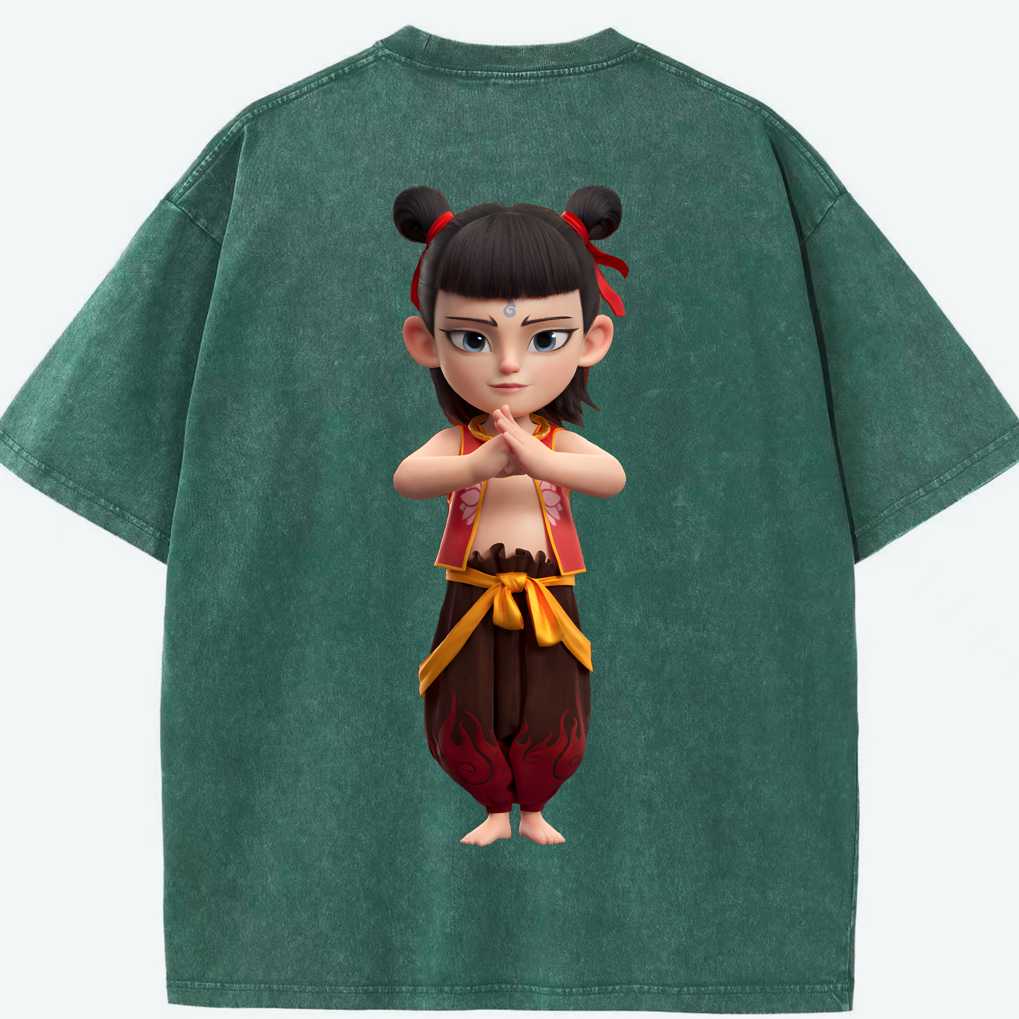 （画像用） Ne Zha 2 ナタ 魔童の大暴れ 綿100% ヴィンテージ風 半袖Tシャツ（背面プリント）